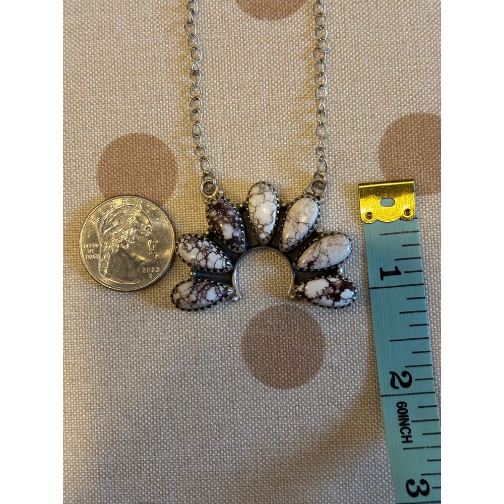 Large White Horse Half Cluster Necklace Sterling Silver | Southwestern Naja - Picture 10 of 10